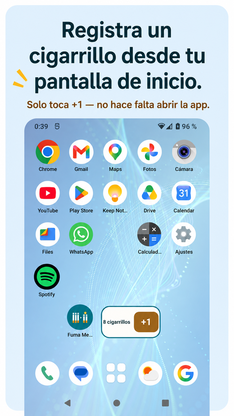 Registro desde el widget de la pantalla de inicio
